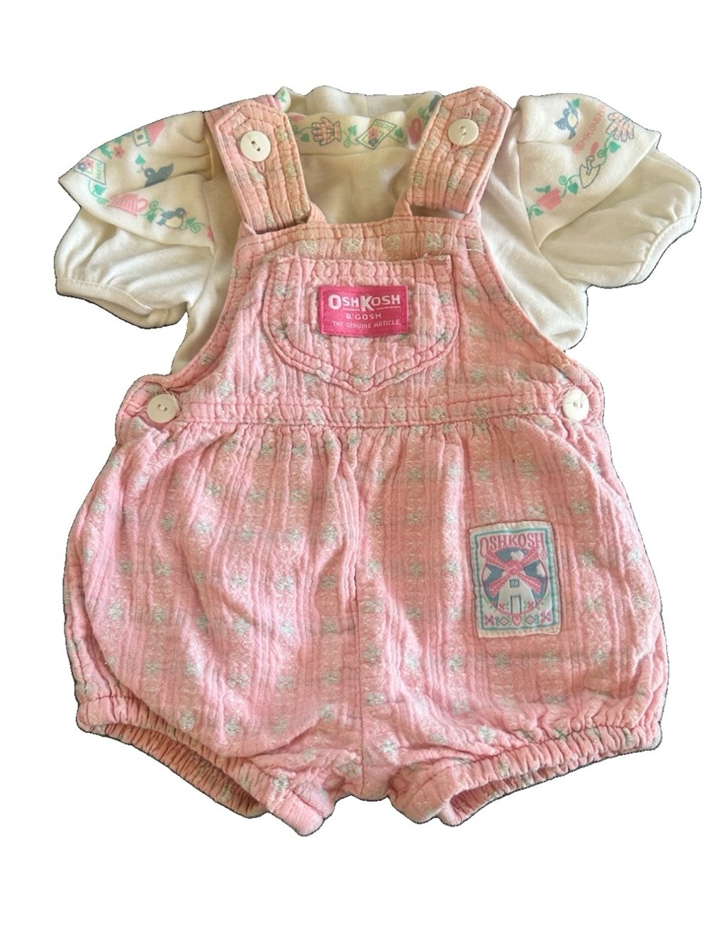 Vintage OshKosh Pink Floral Bubble Overalls Set